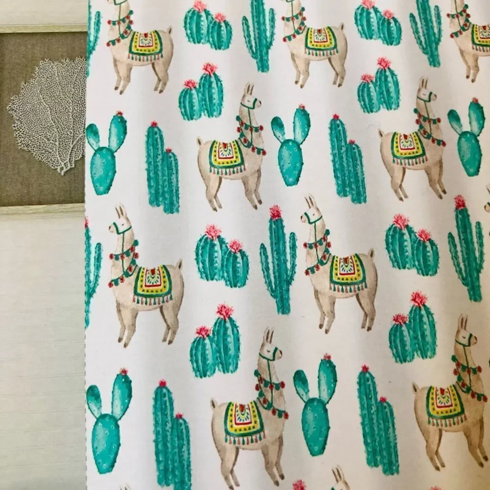 Llama Alpaca Cactus Boho Complete Shower Curtain Bath Set
